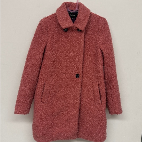 Desigual Abrig Kale Women Pink Teddy Coat US 4/EU 38 - Picture 2 of 6